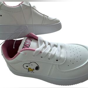 White and Pink Sneakers with Cartoon Accent